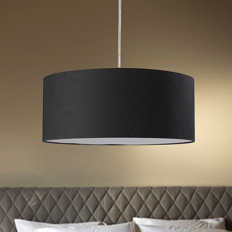 Drum Pendant Light Fixture Minimalism Fabric Black LED Hanging Ceiling Light, 12"/16"/19.5" Dia Black 16" Clearhalo 'Ceiling Lights' 'Modern Pendants' 'Modern' 'Pendant Lights' 'Pendants' Lighting' 240974