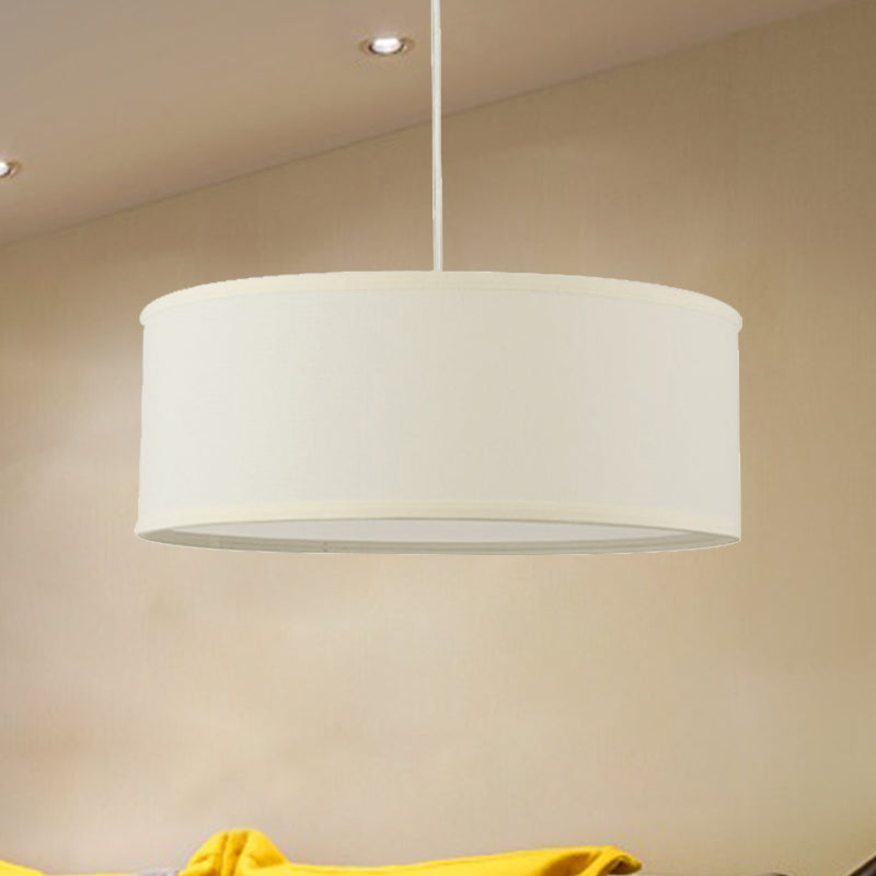 12"/16"/19.5" Dia Cylinder Suspension Pendant Contemporary Fabric White LED Hanging Pendant Lamp White 19.5" Clearhalo 'Ceiling Lights' 'Modern Pendants' 'Modern' 'Pendant Lights' 'Pendants' Lighting' 240991