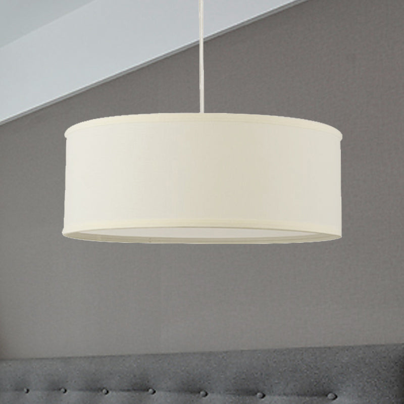 12"/16"/19.5" Dia Cylinder Suspension Pendant Contemporary Fabric White LED Hanging Pendant Lamp White 16" Clearhalo 'Ceiling Lights' 'Modern Pendants' 'Modern' 'Pendant Lights' 'Pendants' Lighting' 240992