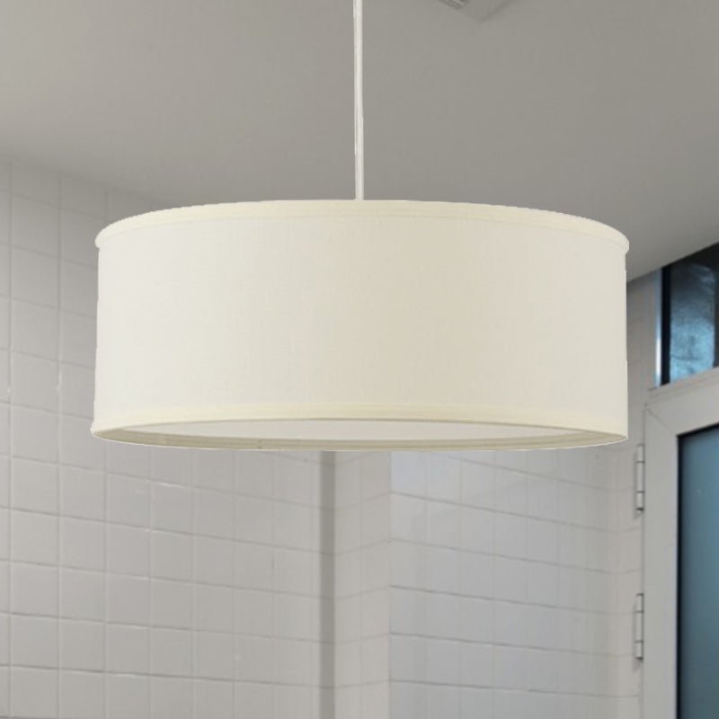 12"/16"/19.5" Dia Cylinder Suspension Pendant Contemporary Fabric White LED Hanging Pendant Lamp White 12" Clearhalo 'Ceiling Lights' 'Modern Pendants' 'Modern' 'Pendant Lights' 'Pendants' Lighting' 240993