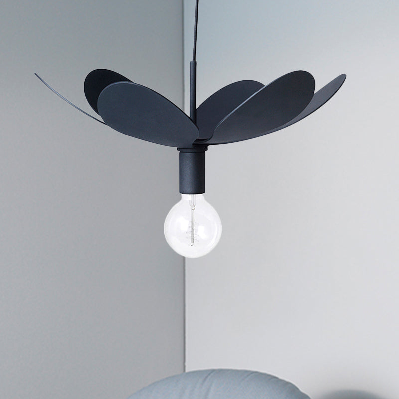 12"/19.5" Wide Minimal Ceiling Lamp with Flower Metal Shade 1 Light Black/White Pendant Light Fixture for Living Room Black 19.5" Clearhalo 'Ceiling Lights' 'Modern Pendants' 'Modern' 'Pendant Lights' 'Pendants' Lighting' 241029