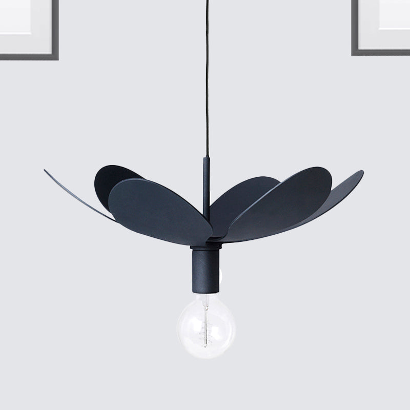 12"/19.5" Wide Minimal Ceiling Lamp with Flower Metal Shade 1 Light Black/White Pendant Light Fixture for Living Room Black 12" Clearhalo 'Ceiling Lights' 'Modern Pendants' 'Modern' 'Pendant Lights' 'Pendants' Lighting' 241030