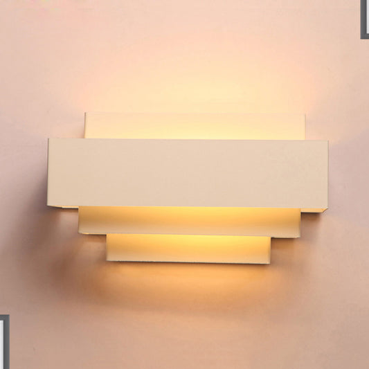 Contemporary Rectangle Wall Lamp with Tiered Design Metal 1 Head Bedroom Wall Sconce Lighting in White Clearhalo 'Cast Iron' 'Glass' 'Industrial' 'Modern wall lights' 'Modern' 'Tiffany' 'Traditional wall lights' 'Wall Lamps & Sconces' 'Wall Lights' Lighting' 241040