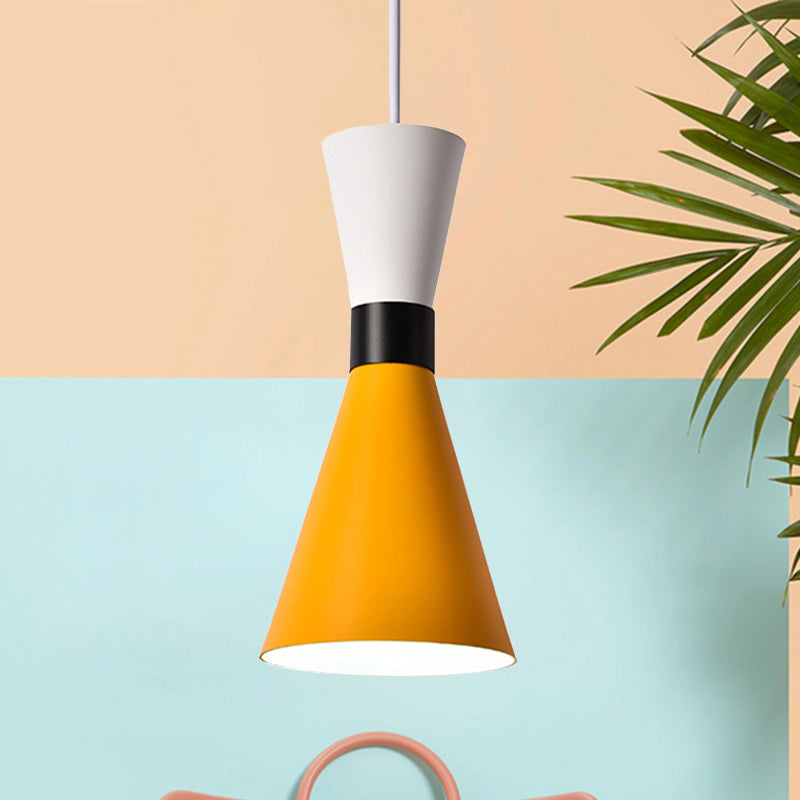 Hourglass Ceiling Pendant Light Contemporary Nordic Style Metal 1 Bulb Grey/Red/Yellow Hanging Lamp for Living Room Yellow Clearhalo 'Ceiling Lights' 'Modern Pendants' 'Modern' 'Pendant Lights' 'Pendants' Lighting' 241043