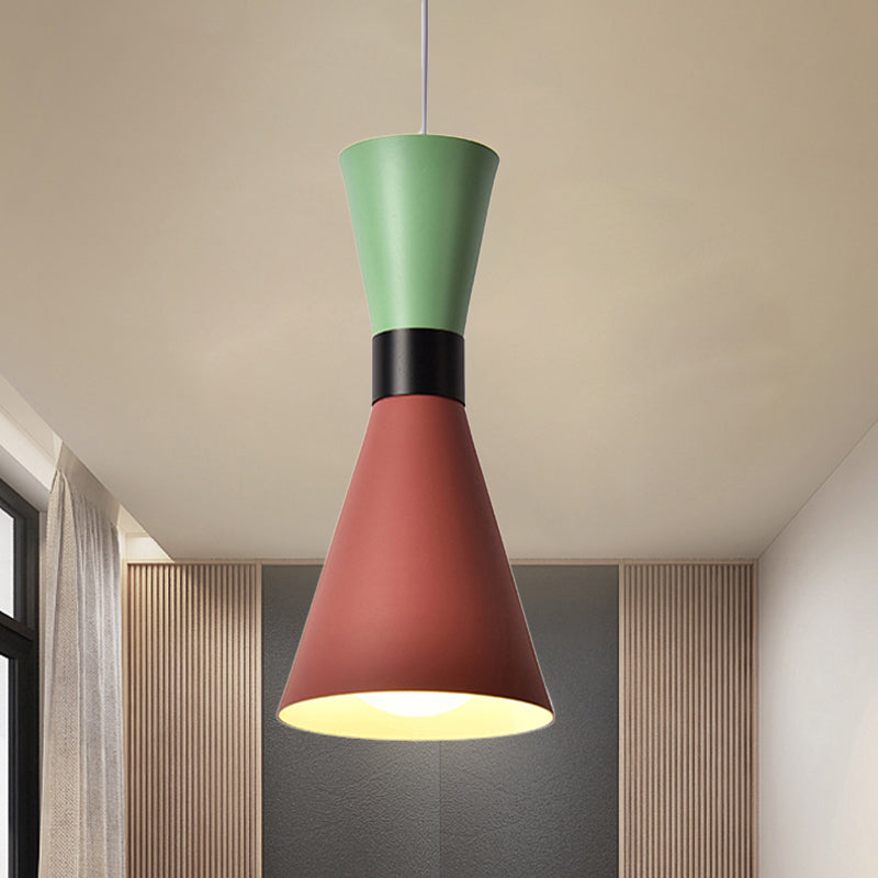 Hourglass Ceiling Pendant Light Contemporary Nordic Style Metal 1 Bulb Grey/Red/Yellow Hanging Lamp for Living Room Red Clearhalo 'Ceiling Lights' 'Modern Pendants' 'Modern' 'Pendant Lights' 'Pendants' Lighting' 241045