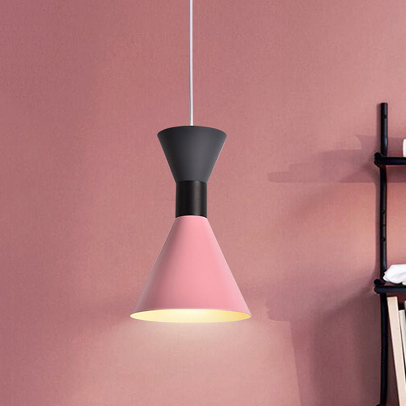 Nordic Style 1 Light Pendant Lighting with Metal Shade White/Pink/Green Hourglass Suspension Light Pink Clearhalo 'Ceiling Lights' 'Modern Pendants' 'Modern' 'Pendant Lights' 'Pendants' Lighting' 241047