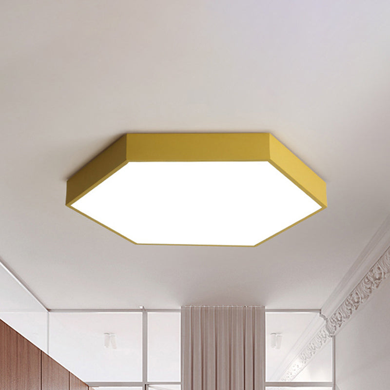 Modern Led Flush Mount with Metal Shade Gray/Yellow/Blue Hexagon Flush Mount Fixture in White/Warm Light, 16"/19.5"/23.5" Wide Yellow Clearhalo 'Ceiling Lights' 'Close To Ceiling Lights' 'Close to ceiling' 'Flush mount' Lighting' 241050