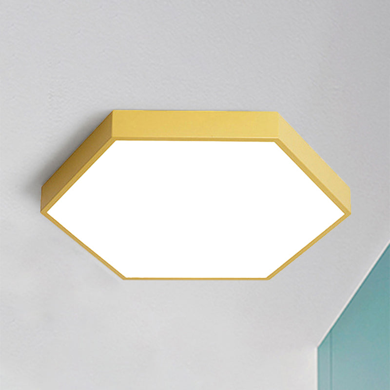 Modern Led Flush Mount with Metal Shade Gray/Yellow/Blue Hexagon Flush Mount Fixture in White/Warm Light, 16"/19.5"/23.5" Wide Clearhalo 'Ceiling Lights' 'Close To Ceiling Lights' 'Close to ceiling' 'Flush mount' Lighting' 241051