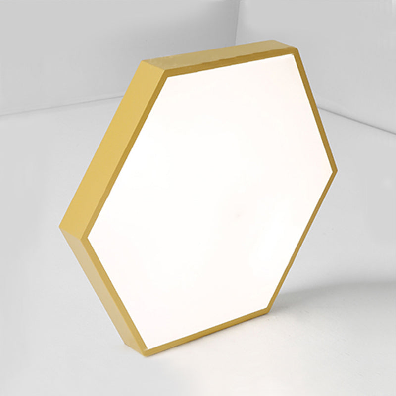 Modern Led Flush Mount with Metal Shade Gray/Yellow/Blue Hexagon Flush Mount Fixture in White/Warm Light, 16"/19.5"/23.5" Wide Clearhalo 'Ceiling Lights' 'Close To Ceiling Lights' 'Close to ceiling' 'Flush mount' Lighting' 241052