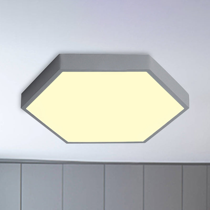 Modern Led Flush Mount with Metal Shade Gray/Yellow/Blue Hexagon Flush Mount Fixture in White/Warm Light, 16"/19.5"/23.5" Wide Grey Clearhalo 'Ceiling Lights' 'Close To Ceiling Lights' 'Close to ceiling' 'Flush mount' Lighting' 241053