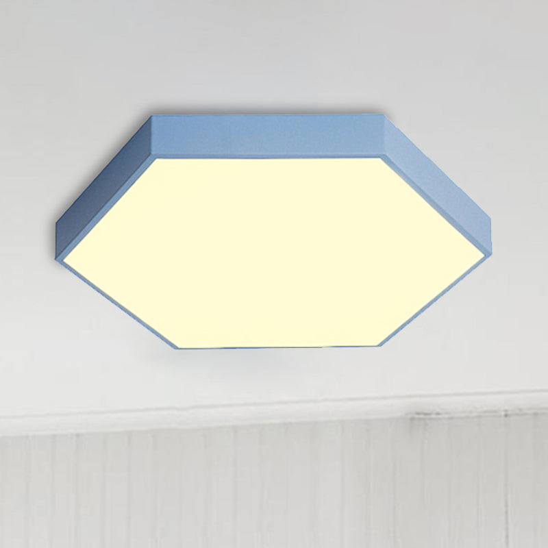 Modern Led Flush Mount with Metal Shade Gray/Yellow/Blue Hexagon Flush Mount Fixture in White/Warm Light, 16"/19.5"/23.5" Wide Blue Clearhalo 'Ceiling Lights' 'Close To Ceiling Lights' 'Close to ceiling' 'Flush mount' Lighting' 241054