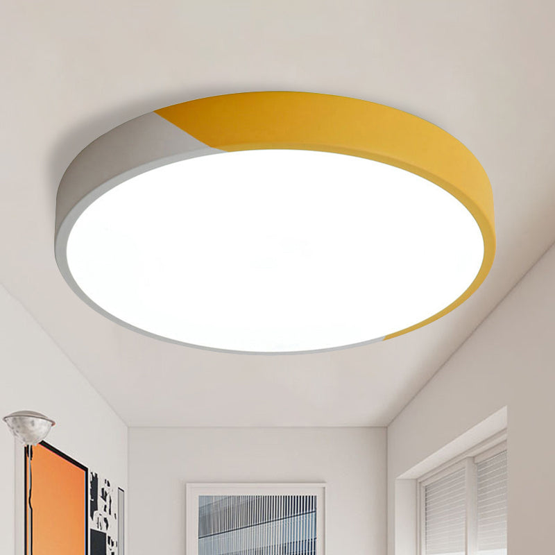 9"/12"/16" Dia Round Flush Mount Lamp Macaron Acrylic and Metal Grey/Yellow/Blue LED Ceiling Fixture for Bedroom Yellow Clearhalo 'Ceiling Lights' 'Close To Ceiling Lights' 'Close to ceiling' 'Flush mount' Lighting' 241098