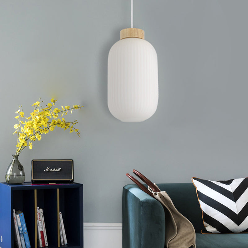 Asian 1 Light Pendant Lamp with Paper Shade White Capsule/Drum Ceiling Pendant for Corridor, 5.5"/8"/12" Wide White 8" Clearhalo 'Ceiling Lights' 'Modern Pendants' 'Modern' 'Pendant Lights' 'Pendants' Lighting' 241105