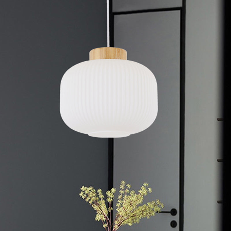 Asian 1 Light Pendant Lamp with Paper Shade White Capsule/Drum Ceiling Pendant for Corridor, 5.5"/8"/12" Wide White 12" Clearhalo 'Ceiling Lights' 'Modern Pendants' 'Modern' 'Pendant Lights' 'Pendants' Lighting' 241109