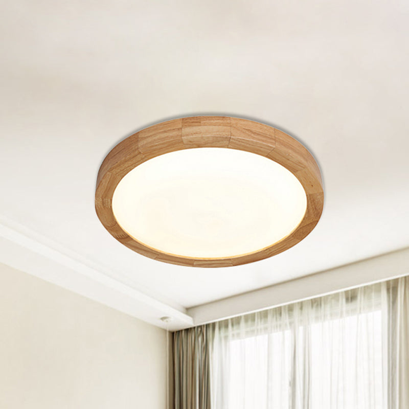 12"/16" Dia Contemporary Round Wood Flush Light Fixture Single Light Ceiling Lamp for Bedroom in Warm/White Light Wood Clearhalo 'Ceiling Lights' 'Close To Ceiling Lights' 'Close to ceiling' 'Flush mount' Lighting' 241113