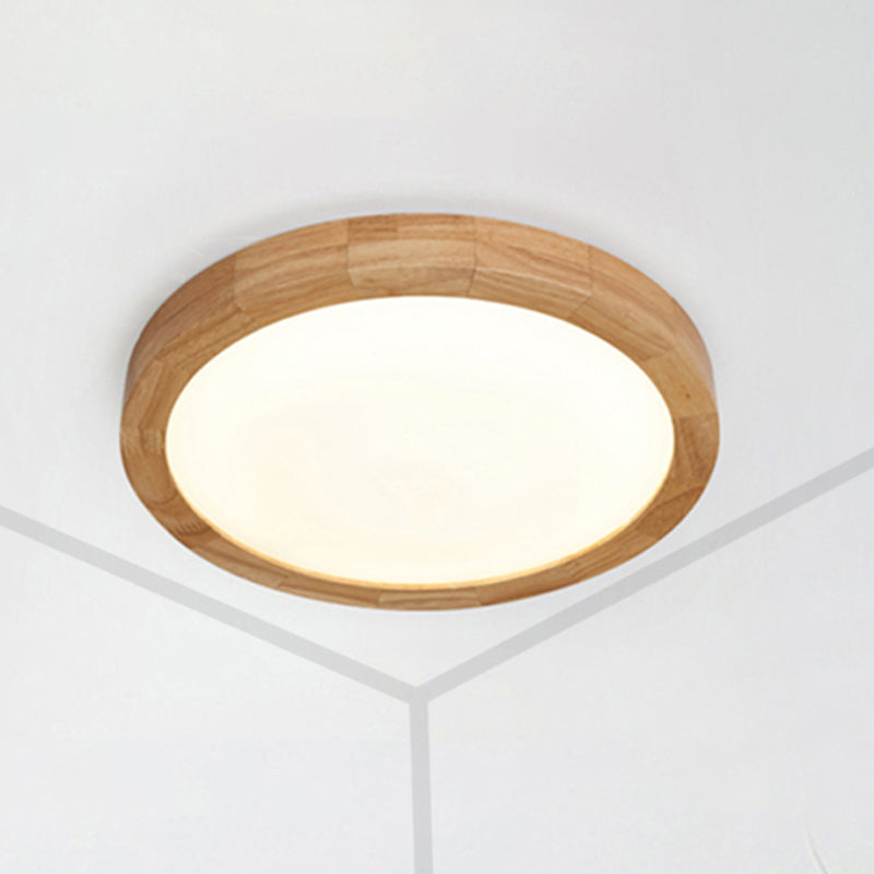 12"/16" Dia Contemporary Round Wood Flush Light Fixture Single Light Ceiling Lamp for Bedroom in Warm/White Light Clearhalo 'Ceiling Lights' 'Close To Ceiling Lights' 'Close to ceiling' 'Flush mount' Lighting' 241114