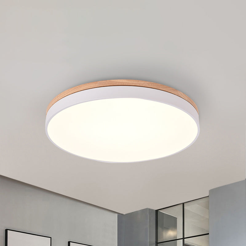 12"/16.5"/20.5" Wide White Round Flush Mount Lighting Modern Single Light Wooden LED Ceiling Lamp for Living Room White Clearhalo 'Ceiling Lights' 'Close To Ceiling Lights' 'Close to ceiling' 'Flush mount' Lighting' 241115