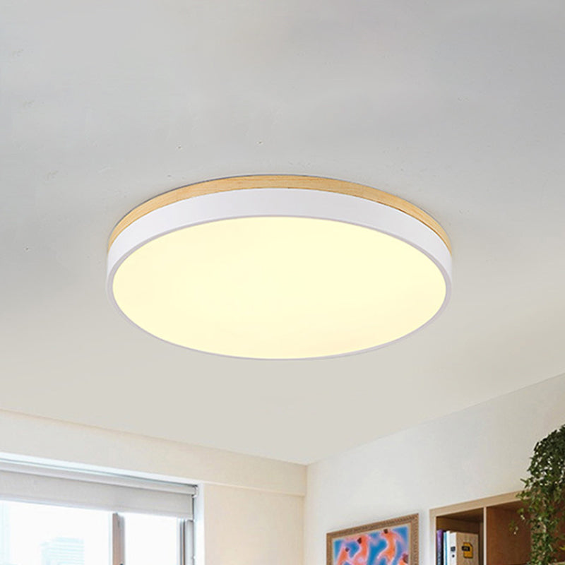 12"/16.5"/20.5" Wide White Round Flush Mount Lighting Modern Single Light Wooden LED Ceiling Lamp for Living Room Clearhalo 'Ceiling Lights' 'Close To Ceiling Lights' 'Close to ceiling' 'Flush mount' Lighting' 241116