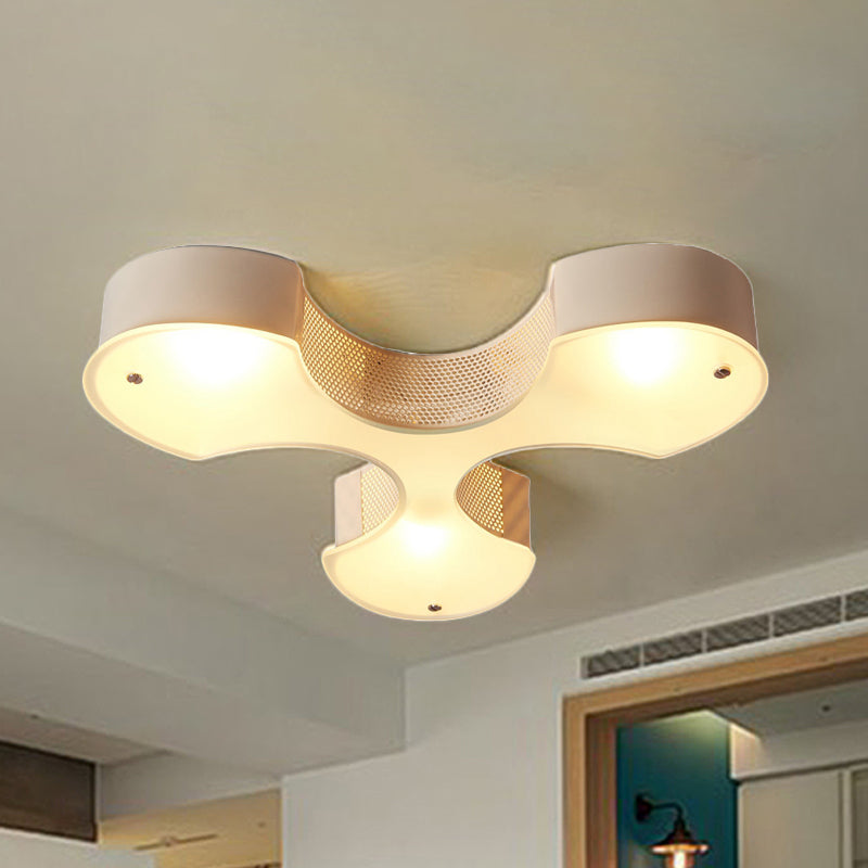 White Flower Flush Mount Light Modernism Metal 3 Bulbs Living Room Ceiling Lighting with Mesh Detail and Frosted Glass Clearhalo 'Ceiling Lights' 'Close To Ceiling Lights' 'Close to ceiling' 'Flush mount' Lighting' 241118