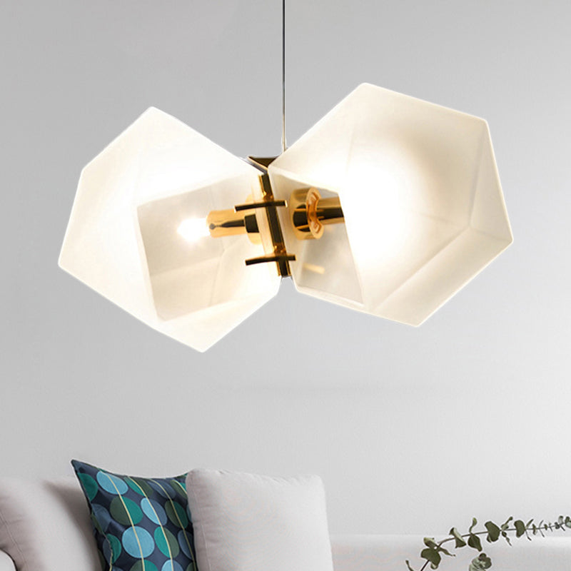 2/4/6 Lights Living Room Chandelier with Geometric White Glass Shade Modern Gold Led Hanging Lamp Kit 2 White Clearhalo 'Ceiling Lights' 'Chandeliers' 'Glass shade' 'Glass' 'Modern Chandeliers' 'Modern' Lighting' 241121