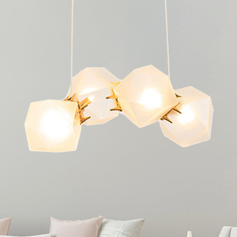 2/4/6 Lights Living Room Chandelier with Geometric White Glass Shade Modern Gold Led Hanging Lamp Kit Clearhalo 'Ceiling Lights' 'Chandeliers' 'Glass shade' 'Glass' 'Modern Chandeliers' 'Modern' Lighting' 241124