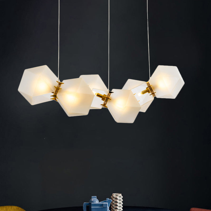 2/4/6 Lights Living Room Chandelier with Geometric White Glass Shade Modern Gold Led Hanging Lamp Kit 6 White Clearhalo 'Ceiling Lights' 'Chandeliers' 'Glass shade' 'Glass' 'Modern Chandeliers' 'Modern' Lighting' 241125