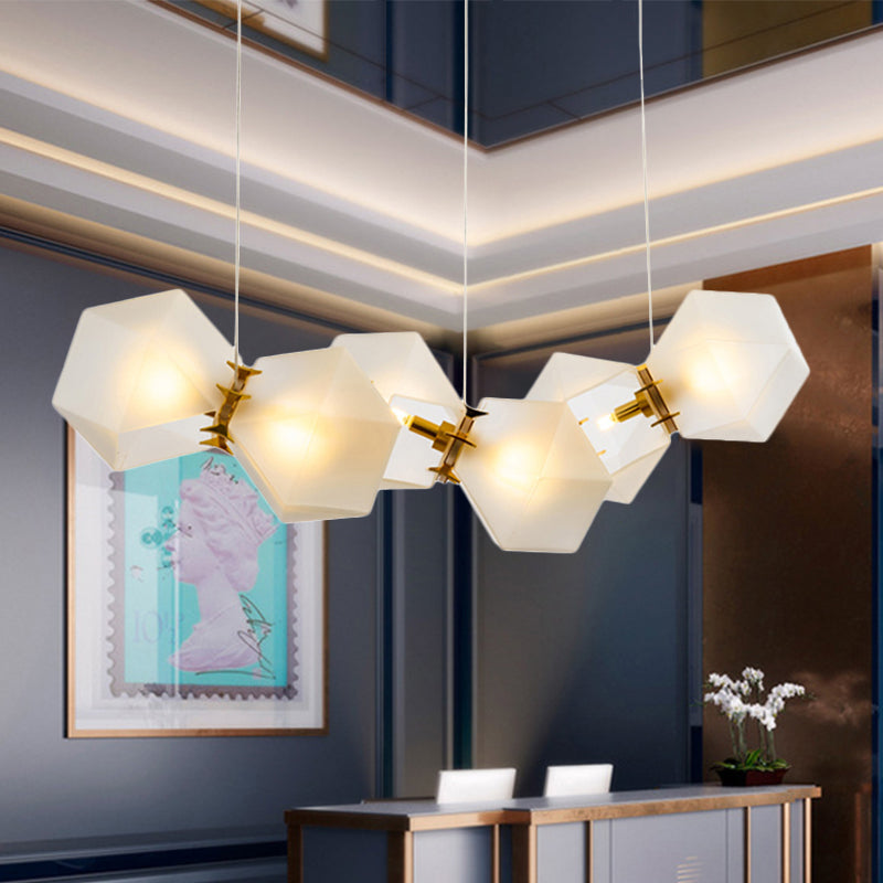 2/4/6 Lights Living Room Chandelier with Geometric White Glass Shade Modern Gold Led Hanging Lamp Kit Clearhalo 'Ceiling Lights' 'Chandeliers' 'Glass shade' 'Glass' 'Modern Chandeliers' 'Modern' Lighting' 241126