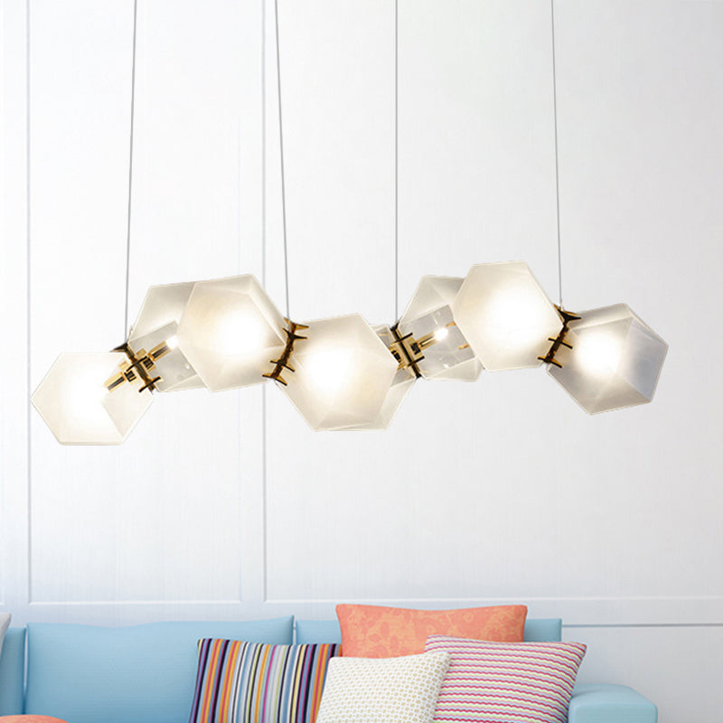 2/4/6 Lights Living Room Chandelier with Geometric White Glass Shade Modern Gold Led Hanging Lamp Kit 8 White Clearhalo 'Ceiling Lights' 'Chandeliers' 'Glass shade' 'Glass' 'Modern Chandeliers' 'Modern' Lighting' 241127