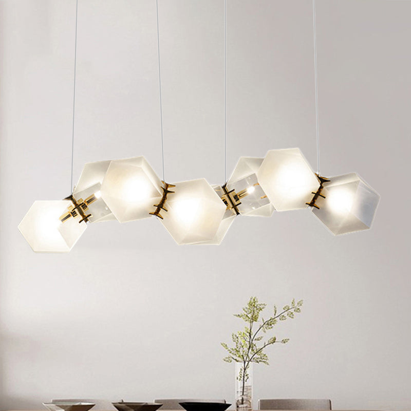 2/4/6 Lights Living Room Chandelier with Geometric White Glass Shade Modern Gold Led Hanging Lamp Kit Clearhalo 'Ceiling Lights' 'Chandeliers' 'Glass shade' 'Glass' 'Modern Chandeliers' 'Modern' Lighting' 241128