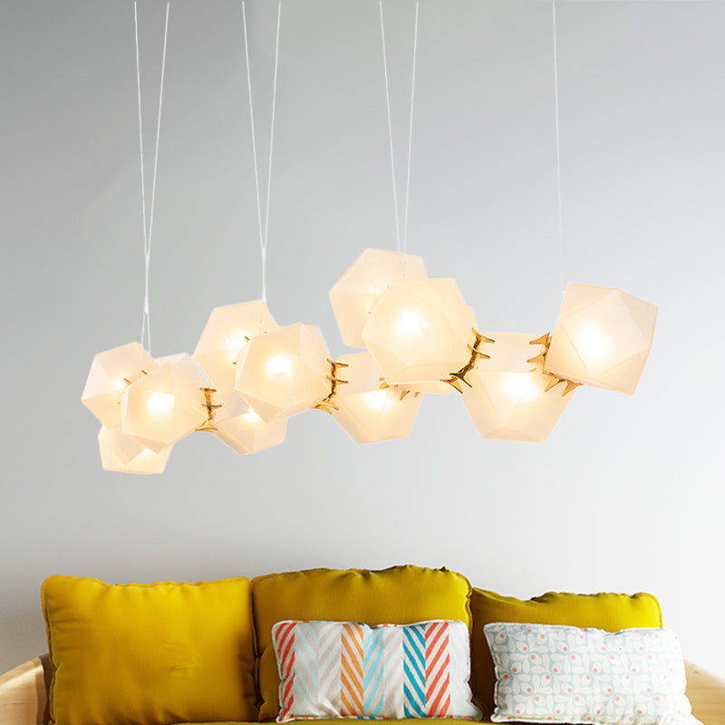 2/4/6 Lights Living Room Chandelier with Geometric White Glass Shade Modern Gold Led Hanging Lamp Kit 12 White Clearhalo 'Ceiling Lights' 'Chandeliers' 'Glass shade' 'Glass' 'Modern Chandeliers' 'Modern' Lighting' 241129