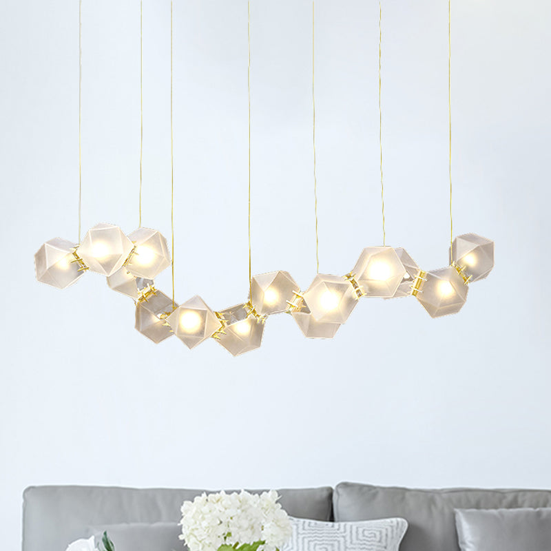 2/4/6 Lights Living Room Chandelier with Geometric White Glass Shade Modern Gold Led Hanging Lamp Kit 14 White Clearhalo 'Ceiling Lights' 'Chandeliers' 'Glass shade' 'Glass' 'Modern Chandeliers' 'Modern' Lighting' 241131