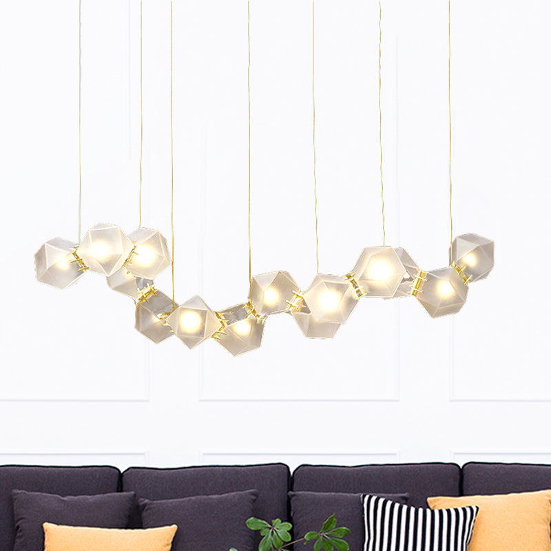 2/4/6 Lights Living Room Chandelier with Geometric White Glass Shade Modern Gold Led Hanging Lamp Kit Clearhalo 'Ceiling Lights' 'Chandeliers' 'Glass shade' 'Glass' 'Modern Chandeliers' 'Modern' Lighting' 241132