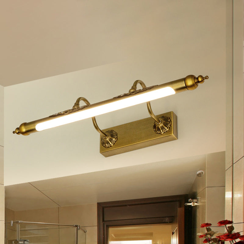 Metallic Linear Vanity Light Modernism Style 18"/21.5" Wide LED Brass Wall Sconce Lighting in Warm/White Lighting for Bathroom Clearhalo 'Cast Iron' 'Glass' 'Industrial' 'Modern wall lights' 'Modern' 'Tiffany' 'Traditional wall lights' 'Wall Lamps & Sconces' 'Wall Lights' Lighting' 241137