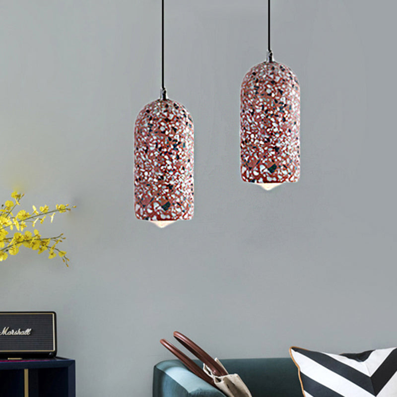 Designer Cylinder Pendant Light Fixture Cement 1 Light Dining Room Hanging Lamp in White/Red/Blue Red Clearhalo 'Ceiling Lights' 'Modern Pendants' 'Modern' 'Pendant Lights' 'Pendants' Lighting' 241184