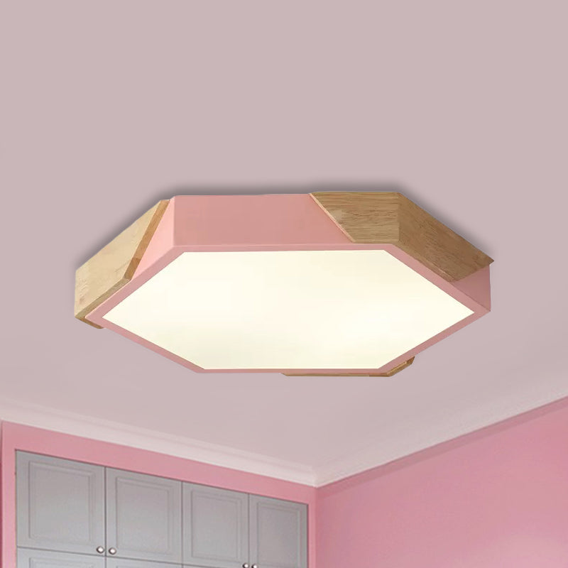 Kindergarten Classroom Hexagon Ceiling Lamp Acrylic Nordic Style LED Flush Mount Light Pink Clearhalo 'Ceiling Lights' 'Close To Ceiling Lights' 'Close to ceiling' 'Flush mount' Lighting' 241212