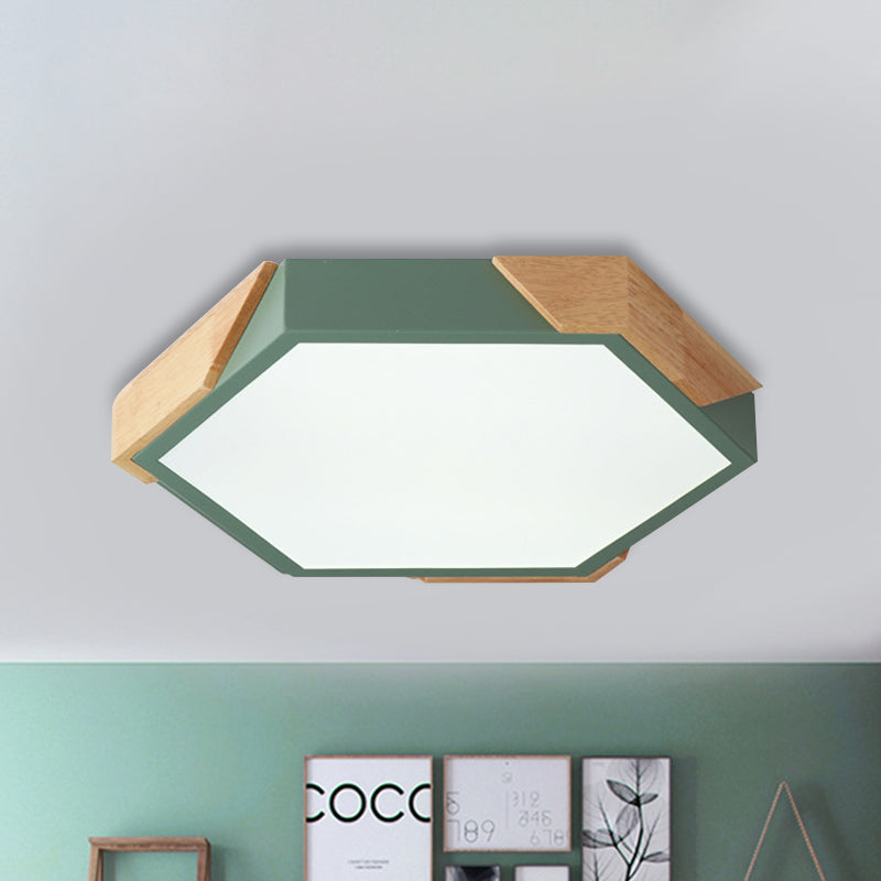 Kindergarten Classroom Hexagon Ceiling Lamp Acrylic Nordic Style LED Flush Mount Light Green Clearhalo 'Ceiling Lights' 'Close To Ceiling Lights' 'Close to ceiling' 'Flush mount' Lighting' 241217