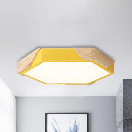 Kindergarten Classroom Hexagon Ceiling Lamp Acrylic Nordic Style LED Flush Mount Light Yellow Clearhalo 'Ceiling Lights' 'Close To Ceiling Lights' 'Close to ceiling' 'Flush mount' Lighting' 241220