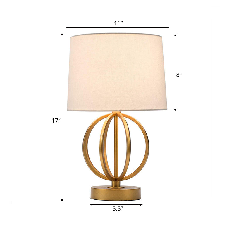 Traditional Drum Task Lighting Fabric 1 Bulb Desk Lamp in White with Gold Sphere Metal Clearhalo 'Lamps' 'Table Lamps' Lighting' 241251