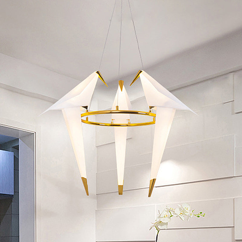 Plastic Birdie Chandelier Lighting Modernist 2/3 Lights Gold Finish Hanging Light with Metal Ring, Warm/White Light 3 Gold Clearhalo 'Ceiling Lights' 'Chandeliers' 'Modern Chandeliers' 'Modern' Lighting' 241257