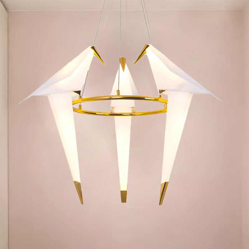 Plastic Birdie Chandelier Lighting Modernist 2/3 Lights Gold Finish Hanging Light with Metal Ring, Warm/White Light Clearhalo 'Ceiling Lights' 'Chandeliers' 'Modern Chandeliers' 'Modern' Lighting' 241258