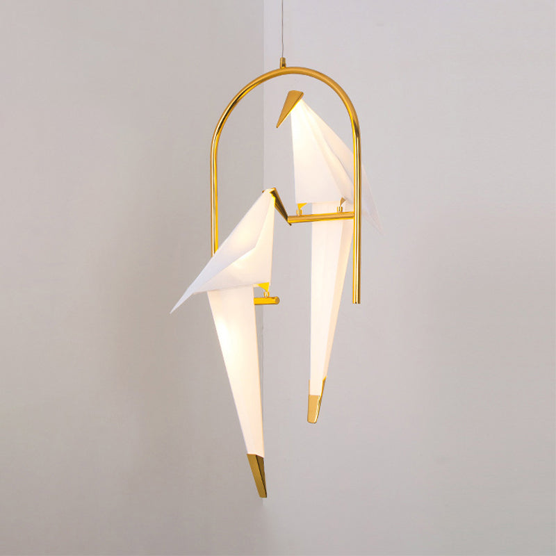 Plastic Birdie Chandelier Lighting Modernist 2/3 Lights Gold Finish Hanging Light with Metal Ring, Warm/White Light 2 Gold Clearhalo 'Ceiling Lights' 'Chandeliers' 'Modern Chandeliers' 'Modern' Lighting' 241259