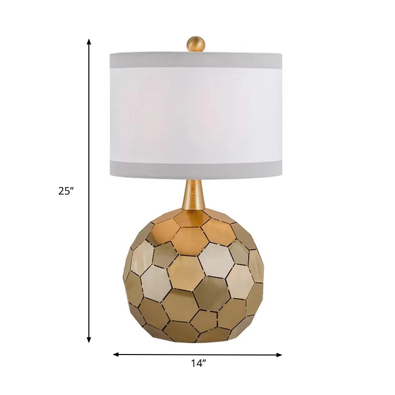 Globe Metal Small Desk Lamp Tradition 1 Head Brass Reading Light with White Fabric Shade Clearhalo 'Lamps' 'Table Lamps' Lighting' 241275