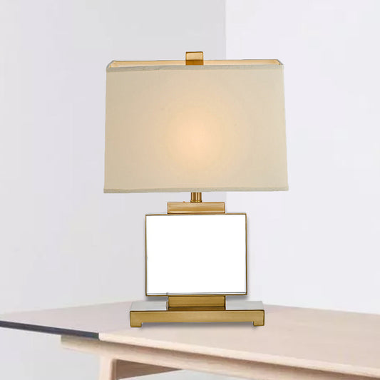 Rectangle Study Lamp Traditionary Fabric 1 Bulb White Reading Book Light with Metal Base White Clearhalo 'Lamps' 'Table Lamps' Lighting' 241277