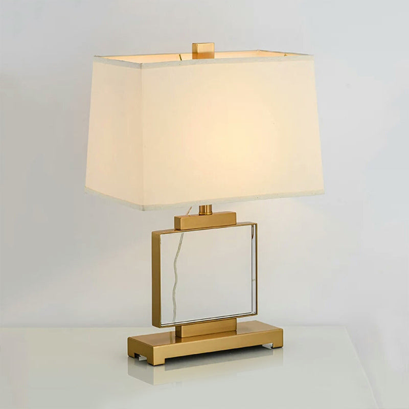 Rectangle Study Lamp Traditionary Fabric 1 Bulb White Reading Book Light with Metal Base Clearhalo 'Lamps' 'Table Lamps' Lighting' 241278