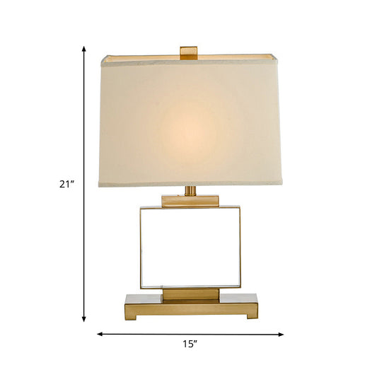 Rectangle Study Lamp Traditionary Fabric 1 Bulb White Reading Book Light with Metal Base Clearhalo 'Lamps' 'Table Lamps' Lighting' 241280