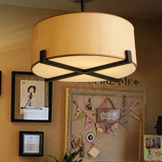 16"/19.5"/23.5" Dia Drum Ceiling Light Minimalist Fabric 5 Lights Beige Flush Mount Lamp Clearhalo 'Ceiling Lights' 'Close To Ceiling Lights' 'Close to ceiling' 'Semi-flushmount' Lighting' 241301