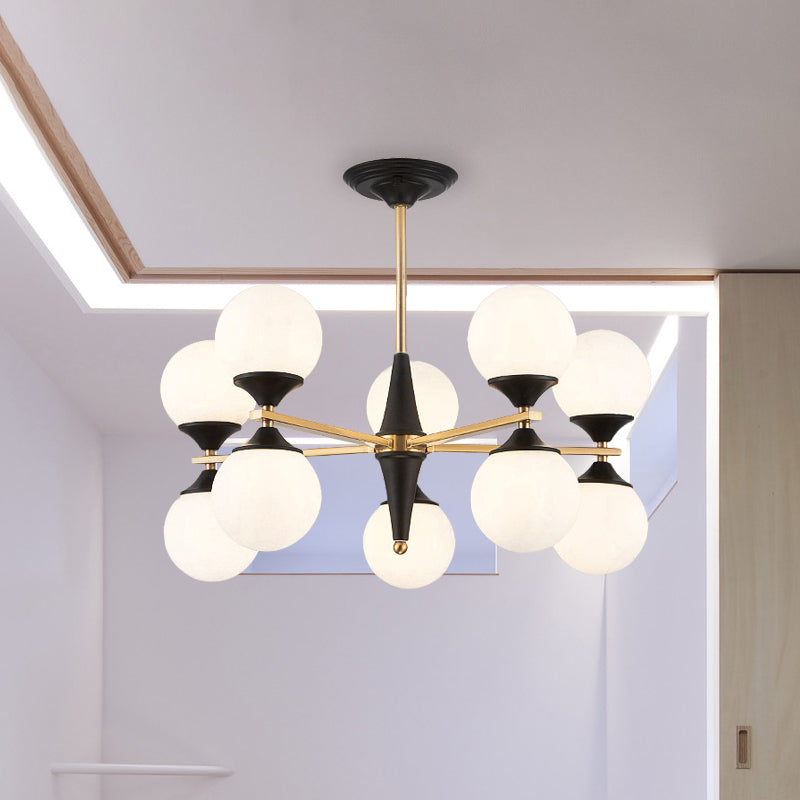 Global Chandelier Pendant Modernist White Glass 6/8/10 Lights Black Led Hanging Lamp for Dining Room 10 Black Clearhalo 'Ceiling Lights' 'Chandeliers' 'Glass shade' 'Glass' 'Modern Chandeliers' 'Modern' Lighting' 241321