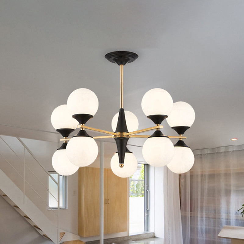 Global Chandelier Pendant Modernist White Glass 6/8/10 Lights Black Led Hanging Lamp for Dining Room Clearhalo 'Ceiling Lights' 'Chandeliers' 'Glass shade' 'Glass' 'Modern Chandeliers' 'Modern' Lighting' 241322