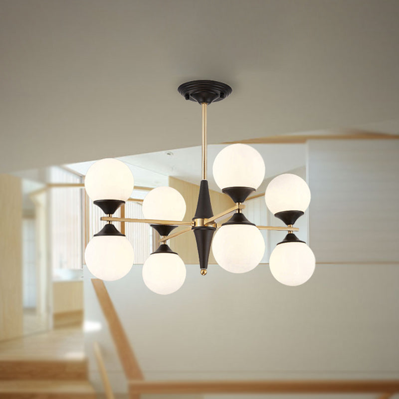 Global Chandelier Pendant Modernist White Glass 6/8/10 Lights Black Led Hanging Lamp for Dining Room Clearhalo 'Ceiling Lights' 'Chandeliers' 'Glass shade' 'Glass' 'Modern Chandeliers' 'Modern' Lighting' 241324