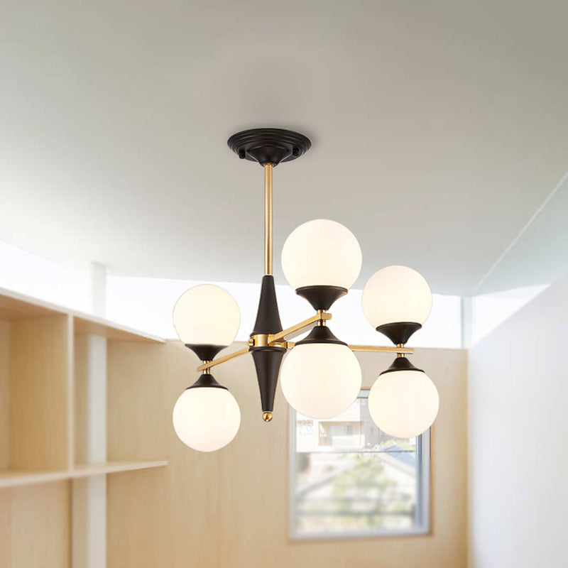 Global Chandelier Pendant Modernist White Glass 6/8/10 Lights Black Led Hanging Lamp for Dining Room 6 Black Clearhalo 'Ceiling Lights' 'Chandeliers' 'Glass shade' 'Glass' 'Modern Chandeliers' 'Modern' Lighting' 241325